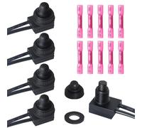 GEPHYNM 5PCS Waterproof Switch 12v, ON/Off SPST Waterproof Push Button Switch with 4.5 inch Lines for Auto, Motorcycle, RV, ATV and Boat (Black) KP-107
