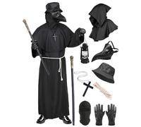 Geplaimir Men's Plague Doctor Carnival Costume with Plague Mask, Scepter, Hat, Gloves, Medieval Steampunk Design for Halloween Fancy Dress