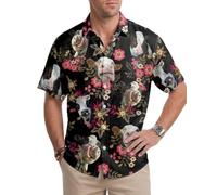 GEPOS Tropical Summer Shirt Men's Short Sleeve Button Down, Breathable Outdoor Shirt, Birthday Gifts, Floral Cow, 3XL