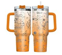 GEPOSTORE 40oz Laser Engraved Tumbler with Handle and Straw - Bouncing Cartoon Tiger Style - Stainless Steel Travel Mug for Women Funny Animal Gift