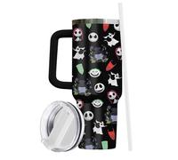 GEPOSTORE Halloween Gifts: Jack Skeleton 40 oz Stainless Steel Tumbler with Handle, Lid, and Straw - Nightmare Before Movie Cup, Horror Movie Gift for Cartoon Lovers
