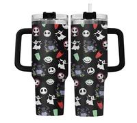 GEPOSTORE Halloween Gifts: Jack Skeleton 40 oz Stainless Steel Tumbler with Handle, Lid, and Straw - Nightmare Before Movie Cup, Horror Movie Gift for Cartoon Lovers
