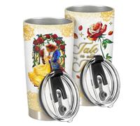 GEPOSTORE Prince Tumbler 20oz with Handle and Straw Insulated Travel Mug | 20oz Stainless Steel Tumbler, Slide Lid, Cold 12h / Hot 6h, Stained Glass Rose Art Both Sides, Birthday Gifts for Daughter