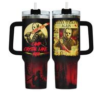 GEPOSTORE Slasher Tumbler - 40 oz Laser Engraved Horror Mug with Handle - Retro Scary Movie Cup Gift for Halloween, Birthday & Horror Fans