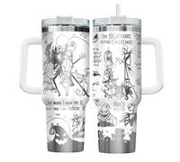 GEPOSTORE Spooky Christmas Tumbler - 40 oz Laser Stainless Steel Mug with Handle - Nightmare Halloween Movie Cup Gift for Fans of Dark Romance, Birthdays & Holidays