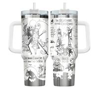 GEPOSTORE Spooky Christmas Tumbler - 40 oz Laser Stainless Steel Mug with Handle - Nightmare Halloween Movie Cup Gift for Fans of Dark Romance, Birthdays & Holidays
