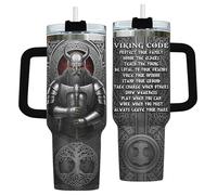 GEPOSTORE Viking Tumbler - 40oz Insulated Stainless Steel Mug with Handle and Straw - Viking Code Warrior Warrior Design - Travel Coffee Cup - Birthday Gift for Fathers day Men, Husband, Dad