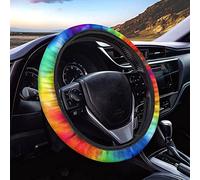 GePrint Swirl Tie Dye Print Soft Car Steering Wheel Cover Rainbow Color Universal Fit Aumotive Steering Accessories for Women Girl Gift