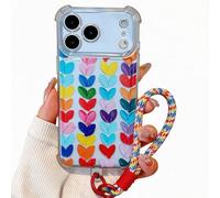 Gepuli Designer Phone Case for iPhone 17 Pro, Colorful Polka Love Hearts [Reinforced Anti-Shock Corners] [Anti-Yellowing Clear Soft TPU] with Hand Strap Lanyard for Women and Girls