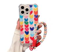 Gepuli Designer Phone Case for iPhone 17 Pro Max, Colorful Polka Love Hearts [Reinforced Anti-Shock Corners] [Anti-Yellowing Clear Soft TPU] with Hand Strap Lanyard for Women and Girls