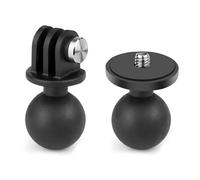 GEPULY 2pcs 1''Ball Head Mount 1/4"-20 Threaded Stud+Tripod Adapter for Gopro Hero Series/AKASO/Insta360/DJI/OSMO Action Camera, Fit RAM Ball Head Mount B Size Double Socket Arm