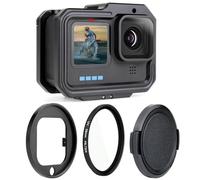 GEPULY Aluminum Frame Case with 52MM UV Lens for GoPro 13 12 11 10 9 Black | Magnetic Fingers Protective Cage Side Open, Detachable Filter Base,Cold Shoe Slots, 1/4 Thread,Anti-Shake Padding w Lens Cap