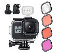 GEPULY Waterproof Case for GoPro Hero 8 Black Come With 4-Pack Dive Filter, 60M Underwater Diving Housing Case with Red, Snorkel, Magenta, 5X HD Close-up Macro Filters With Bracket Accessories