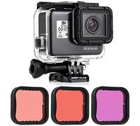 GEPULY Waterproof Housing Case with Dive Filter Super Suit for GoPro Hero 7/6/5 Black, Hero (2018) Camera - 45M Underwater Photography - with Red, Light Red(Snorkel) and Magenta Filters