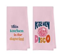 Geqtt Disco Ball Dish Towel - Preppy Waffle Weave Kitchen Towels, Pink Dish Towels with Sayings Hand Tea Towel, Housewarming Gift (16×24 Inches Set of 2)