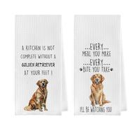 Geqtt Golden Retriever Dish Towels Set - Golden Retriever Decorative Waffle Weave Kitchen Towels, Hand Tea Towels for Bathroom Kitchen (16×24 Inches Set of 2)