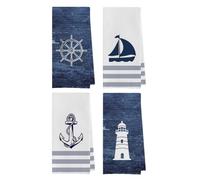 Geqtt Nautical Hand Towel - 100% Waffle Weave Microfiber, Quick Dry, Absorbent, Coastal Bathroom Decor, Set of 4, Navy Blue, Small, Square, 16x24 inches