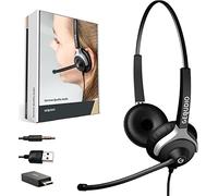 GEQUDIO [3-in-1 Business Headset with USB-A, USB-C and 3.5 mm Jack, Compatible with PC, Mac and Smartphone - Headphones & Microphone Replacement Padding - Especially Light 80 g (2-Ear)
