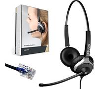 GEQUDIO Headset Compatible with Cisco Telephone - Includes RJ Cable - Headphones and Microphone with Replacement Pads - Connection Cable Flexibly Changeable - Especially Light 80 g (2-Ear)