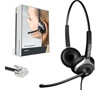 GEQUDIO Headset Compatible with Unify OpenStage 30 40 80 80 and OpenScape Series Phone - Includes RJ Cable - Headphones & Microphone with Replacement Pad - Especially Light 80 g (2-Ear)