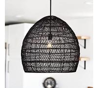 GERAGUR Rattan Art Ceiling Pendant Light, Curved Bamboo Semi Flush Light 1 Bulb Beige Ceiling Suspension Lamp, Flushmount Light Hanging Light For Kitchen Living Room Bedroom Restaurant -19" Wide