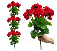 Geranium Plants, Artificial Flowers 4Pcs 14 Inch UV-Resistant Fake Geraniums for Outdoors fade-resistant Realistic Geranium Plants for Wedding Home Party Decor Artificial Flowers Fake Flowers Silk Fl