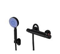 Geras Thermostatic Bar Shower Set | Matt Black Mixer Valve | Set | Wall Mounted Brass Mixer Valve, Adjustable Riser Rail, Handset & Fixing Plate Kit, Matt Black Finish, High & Low Pressure