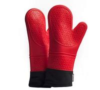GERAWOO 2PCS Professional Heat Resistant Oven Gloves Double, Non-Slip Silicone Oven Glove with Soft Inner Lining, Extra Long Oven Mitts for Pizza & Cooking (Red)