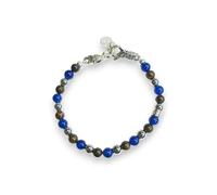 Gerba Jewels Bronzed Blue Agate Clear Hematite Smooth Silver Carabiner Clasp Bracelet