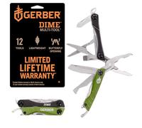 Gerber 1027828 Dime Mini Multi Tool - Green, 13.97 cm*15.24 cm*1.52 cm | Needle nose pliers, pocket knife, bottle opener, scissors, 12 tools, compact EDC gear, camping, keychain clip, gifts for men