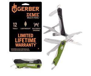 Gerber 1027828 Dime Mini Multi Tool - Green, 13.97 cm*15.24 cm*1.52 cm | stocking stuffers, gifts for men, Needle nose pliers, EDC pocket knife, bottle opener, 12 tools, compact camping gear