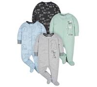 Gerber 4 pack Baby Boys' BEAR Zip Front Sleep ‘n Plays with Mitten Cuffs