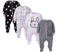 Gerber Baby Girls' 4 Pack Sleep 'N Play Footie Toddler Sleepers, Bunny Smiley, 3/6