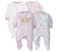 Gerber 4 pack Baby Girls' CASTLE Zip Front Sleep ‘n Plays with Mitten Cuffs