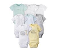 Gerber Baby 8-Pack Short Sleeve Onesies Bodysuits, Animals Green, 12 Months