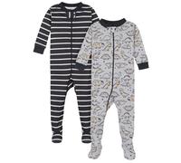Gerber Baby Boys' 2-Pack Footed Pajamas Grey Dinos Black Stripe Grey 2T