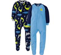 Gerber Baby Boys' Toddler Loose Fit Flame Resistant Fleece Footed Pajamas 2-Pack Blue Dinos 0-3 Months