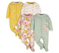 Gerber Baby Girls' 4 Pack Sleep 'N Play Footie Toddler Sleepers, Golden Floral, 0/3 (Pack of 4)