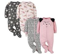 Gerber Baby Girls' 4 Pack Sleep 'N Play Footie Toddler Sleepers, Leopard, 0/3