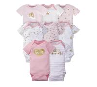 Gerber Baby Girls 8-Pack Short Sleeve Onesies Bodysuits and Toddler T-Shirt Set, Castle, Preemie