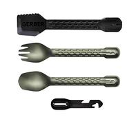 Gerber Gear ComplEAT Camping Utensils Set for Outdoor Cooking, Camping Cutlery with Fork, Spoon, Tongs, Spatula and Multi-Functional Tool, Flat Sage