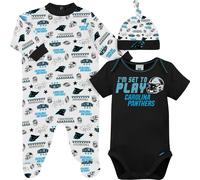 Gerber NFL Baby Boys' 3-pack Bodysuit Sleep 'n Play & Cap Set Carolina Panthers 3-6 Months