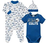 Gerber NFL Baby Boys' 3-Piece Bodysuit Sleep 'n Play & Cap Set Indianapolis Colts 6-9 Months