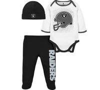 Gerber NFL Oakland Raiders 3 Pack Bodysuit Footed Pant and Cap Registry Gift Set for Unisex Babies Black/White Oakland Raiders 0-3 Months