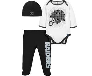 Gerber NFL Oakland Raiders 3 Pack Bodysuit Footed Pant and Cap Registry Gift Set for Unisex Babies Black/White Oakland Raiders 0-3 Months
