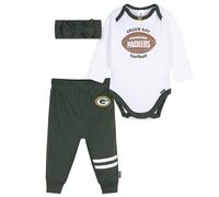 Gerber NFL Team Baby Girls' 3-Piece Onesie Bodysuit Pants & Headband Set Packers 0-3 Months