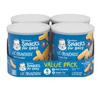 Gerber, Snacks for Baby, Lil' Crunchies, Baked Grain Snack, 8+ Months, Mild Cheddar and Veggie Dip, 4 Canisters, 1.48 oz (42 g) Each