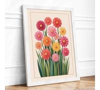 Gerbera Blooms Botanical Framed Wall Art Print A2 (59.4×42cm) White, Wall Decor for Living Room, Bedroom, Office & Home, Ready to Hang, Art Gift