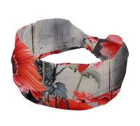 Gerbera on a Wooden Background Pattern Headbands for Women, Stretchy Head Bands, Hair Accessories, Wide Soft Hairband for Yoga Workout Sport Running Travel
