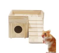 Gerbil House Wood - Tiny Hamster Maze Wooden | Durable, Eco-Friendly, Entertaining Hamster Hut with Funny Climbing Ladder Slide, Secret Peep Shed for Dwarf Gerbil Mouse Mice